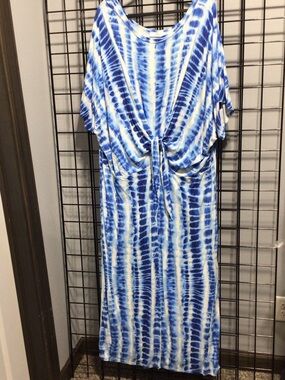 a.gain Blue Tie-Dye Maxi Dress with Front Knot NWOT